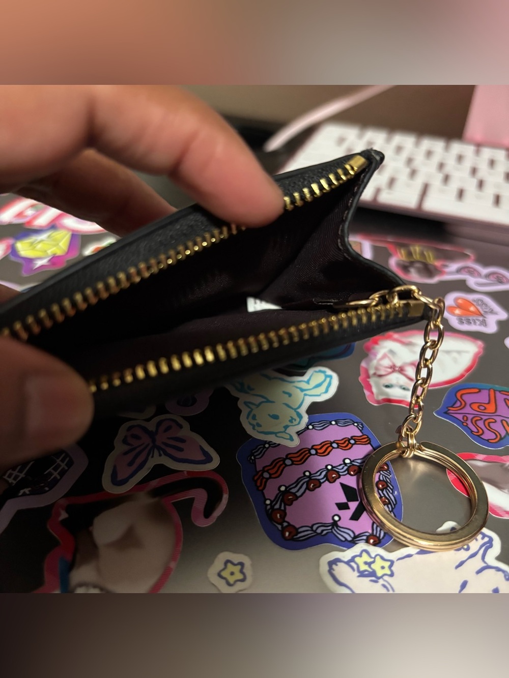 Coach Limited Edition Black Leather Cherry Card Case Wallet with Gold Key Ring - Picture 9 of 11